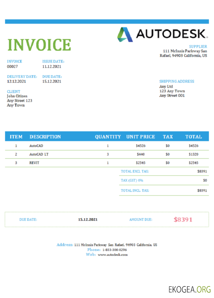 Facture Autodesk aux États , Unis